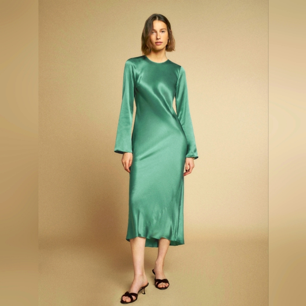 Reformation Davina dress in Bottle Green